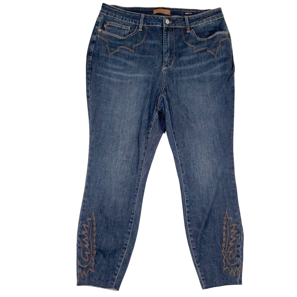 Judy Blue Skinny Jeans Women 18W Blue Western Embroidery Raw Hem Cowgirl JB88269